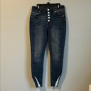 Indigo Rein Dark Wash Distressed Ankle Jeans